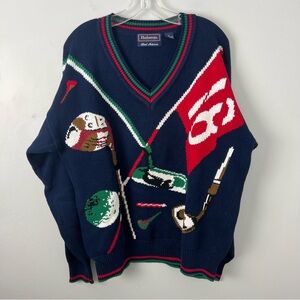 Vintage Hathaway Hand Intarsia Navy Golf Sweater